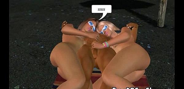  Two foxy 3D cartoon babes getting fucked on the beach